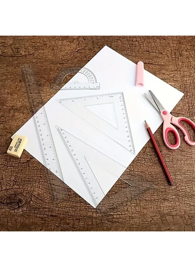 4pcs Transparent Geometric Ruler Set 7.87 Inch Straightedge Protractor Triangle for Office Classroom Art Projects - Image 2