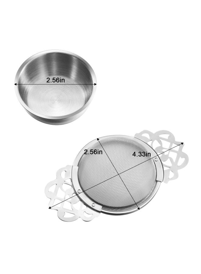 Hotop Hotop Empress Tea Strainers with Drip Bowls Mesh Tea Infuser Stainless Steel Loose Leaf Residue Filter with Handles for Better Residue Experience4 PiecesSilver  - Image 2