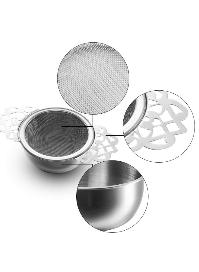 Hotop Hotop Empress Tea Strainers with Drip Bowls Mesh Tea Infuser Stainless Steel Loose Leaf Residue Filter with Handles for Better Residue Experience4 PiecesSilver  - Image 3