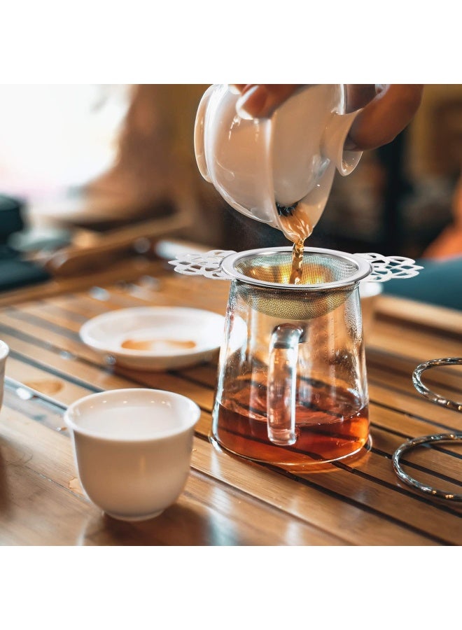 Hotop Hotop Empress Tea Strainers with Drip Bowls Mesh Tea Infuser Stainless Steel Loose Leaf Residue Filter with Handles for Better Residue Experience4 PiecesSilver  - Image 4