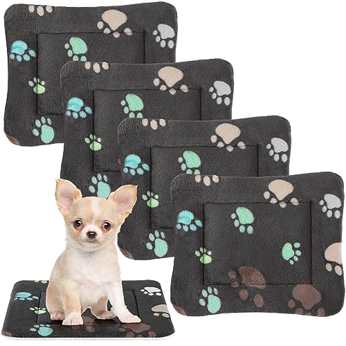 Tuanse 4 Pack Ultra Soft Dog Cat Bed Mat Small Animal Guinea Pig Bed with Cute Print Reversible Fleece Dog Crate Kennel Pad Cozy Washable Thickened Hamster Pet Beds Mat13 x 19 InchesBlack - Image 1