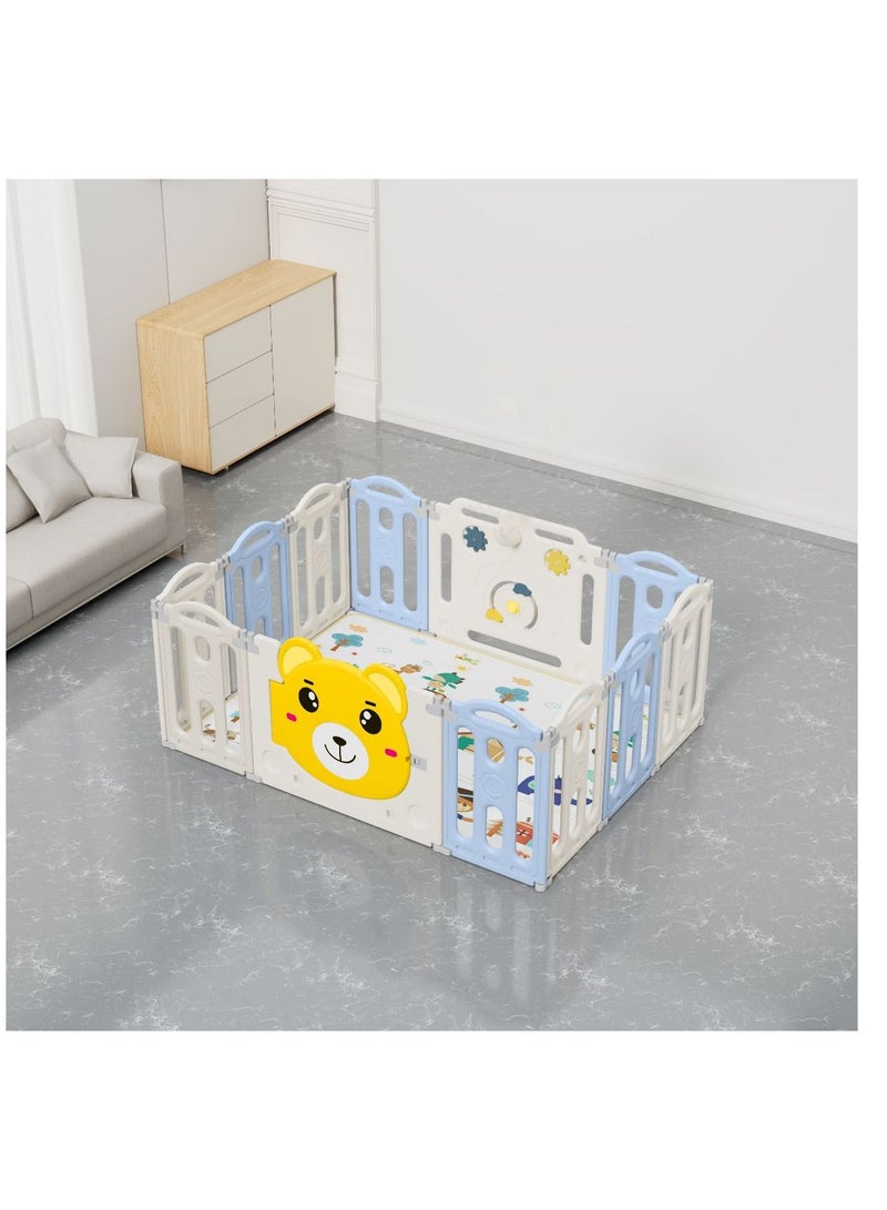 FULL JOY Portable Play Yards, Baby Playpen, Ball Fence, Foldable Crawling Fences with Basketball Hoop, 148*115*62cm - Image 1