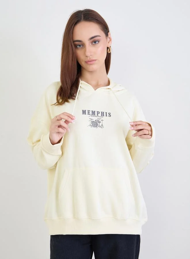 Styli Off White Graphic Print Oversized Hoodie