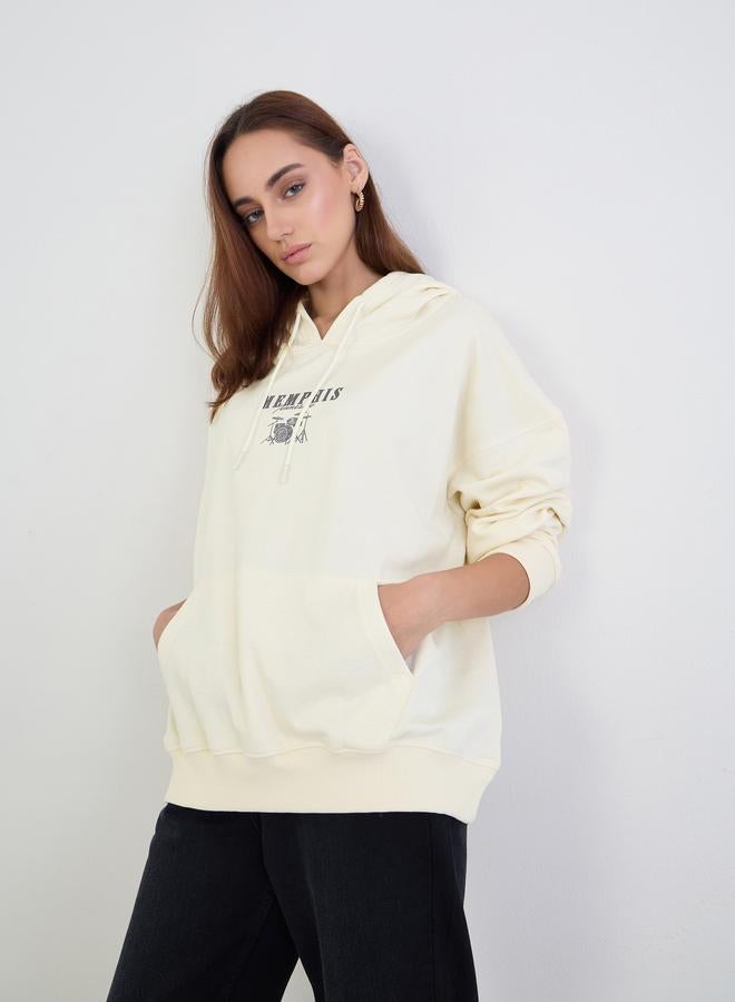 Styli Off White Graphic Print Oversized Hoodie - Image 1
