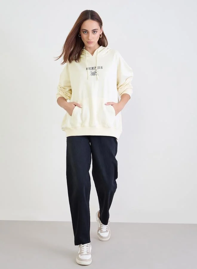 Styli Off White Graphic Print Oversized Hoodie