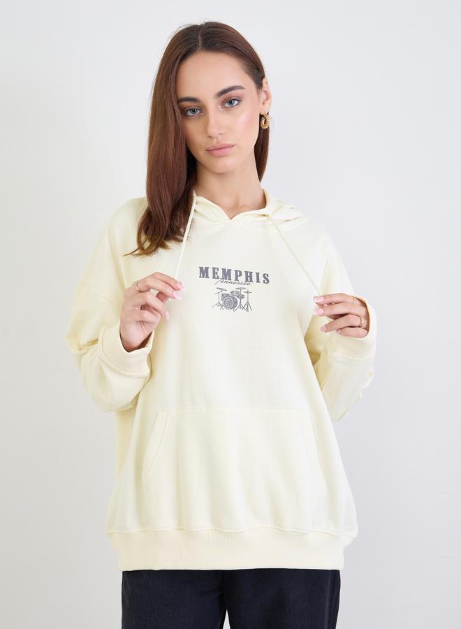 Styli Off White Graphic Print Oversized Hoodie - Image 1