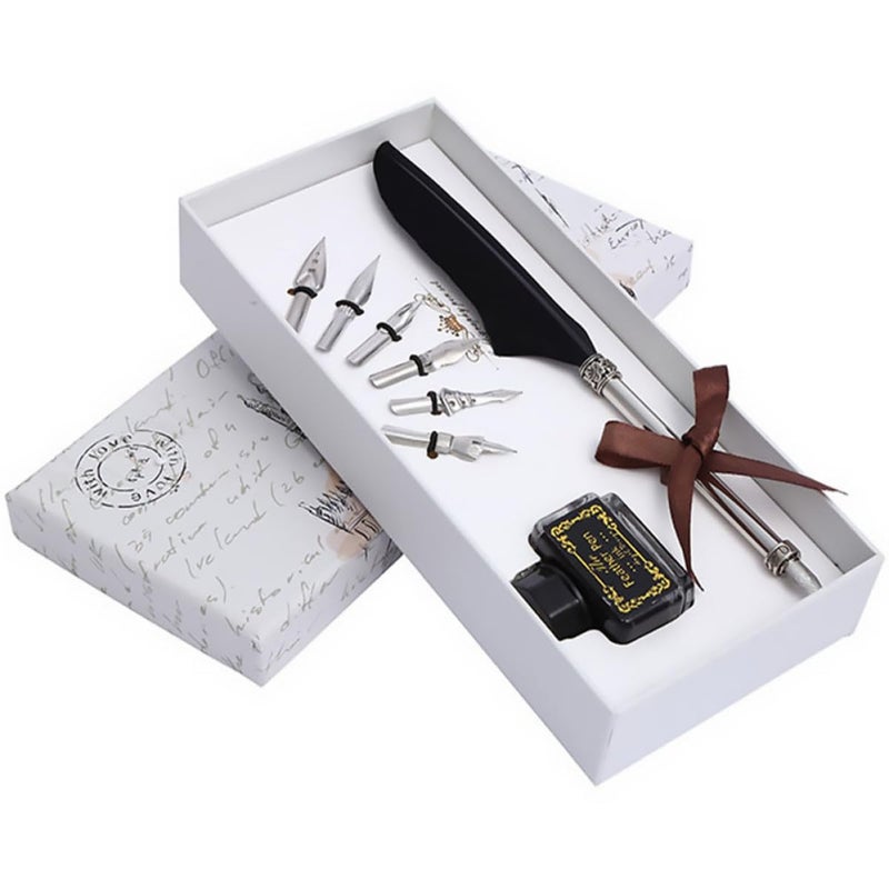 Black Quill Pen Set with Ink Bottle European Style Calligraphy Writing Accessory - Image 2