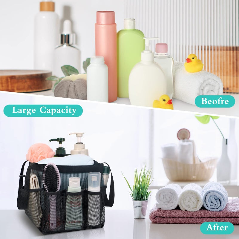 Attmu Portable Caddy with 8 Mesh Storage Pockets, Quick Dry Shower Tote Bag Oxford Hanging Toiletry and Bath Organizer for Shampoo, Conditioner, Soap and Other Bathroom Accessories, Black - Image 4