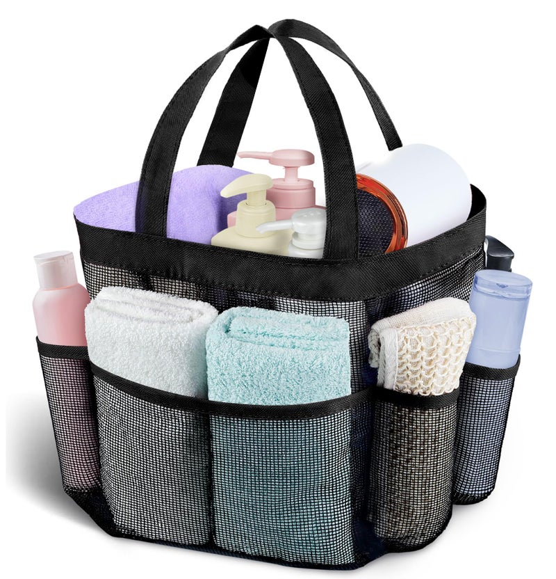Attmu Portable Caddy with 8 Mesh Storage Pockets, Quick Dry Shower Tote Bag Oxford Hanging Toiletry and Bath Organizer for Shampoo, Conditioner, Soap and Other Bathroom Accessories, Black - Image 1