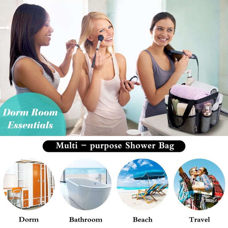 Attmu Portable Caddy with 8 Mesh Storage Pockets, Quick Dry Shower Tote Bag Oxford Hanging Toiletry and Bath Organizer for Shampoo, Conditioner, Soap and Other Bathroom Accessories, Black - Image 3