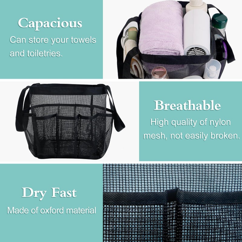 Attmu Portable Caddy with 8 Mesh Storage Pockets, Quick Dry Shower Tote Bag Oxford Hanging Toiletry and Bath Organizer for Shampoo, Conditioner, Soap and Other Bathroom Accessories, Black - Image 2