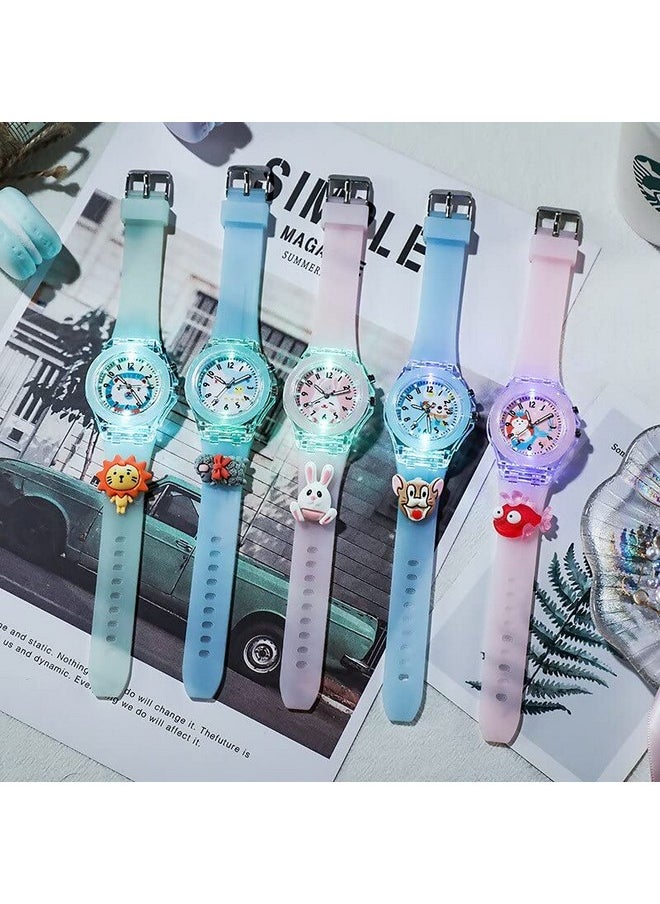 Shocknshop Shocknshop Nylon Led Luminous Analog Kid Children Cute Cartoon Multi Color Lights Watch For Girls (Light Purple Colored Dial & Strap) -W327, Purple Band  - Image 5