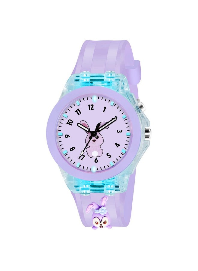 Shocknshop Shocknshop Nylon Led Luminous Analog Kid Children Cute Cartoon Multi Color Lights Watch For Girls (Light Purple Colored Dial & Strap) -W327, Purple Band  - Image 1