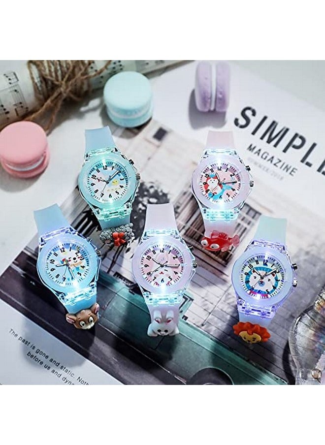Shocknshop Shocknshop Nylon Led Luminous Analog Kid Children Cute Cartoon Multi Color Lights Watch For Girls (Light Purple Colored Dial & Strap) -W327, Purple Band  - Image 4