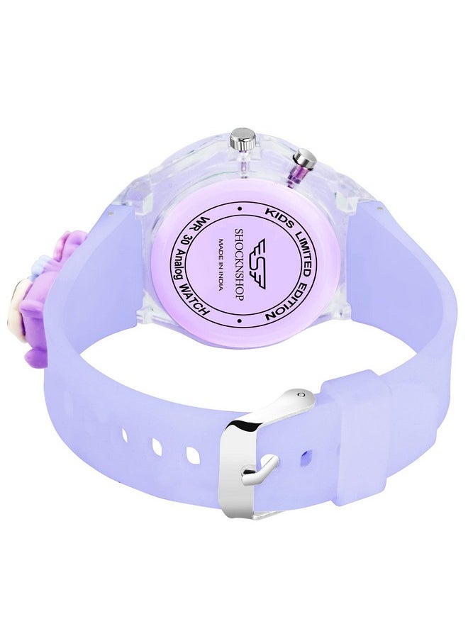 Shocknshop Shocknshop Nylon Led Luminous Analog Kid Children Cute Cartoon Multi Color Lights Watch For Girls (Light Purple Colored Dial & Strap) -W327, Purple Band  - Image 3