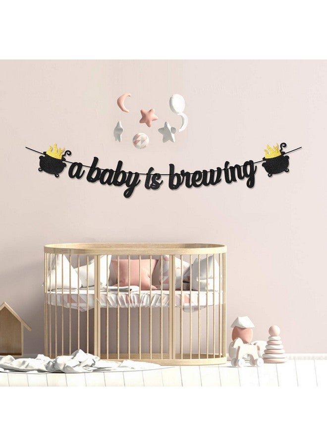 MALLMALL6 A Baby Is Brewing Banner Sign Halloween Baby Shower Party Favors Black Golden Glittery Paper Flag Photo Props Pre-Strung Hanging Kit Gender Reveal Party Decoration For Home Room Wall Outdoor - Image 5