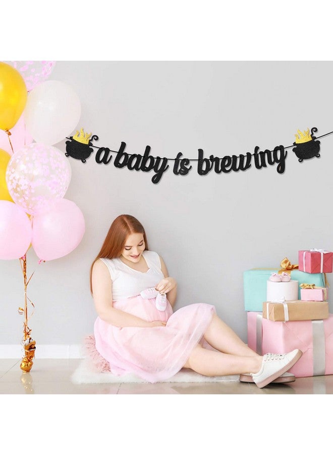 MALLMALL6 A Baby Is Brewing Banner Sign Halloween Baby Shower Party Favors Black Golden Glittery Paper Flag Photo Props Pre-Strung Hanging Kit Gender Reveal Party Decoration For Home Room Wall Outdoor - Image 4