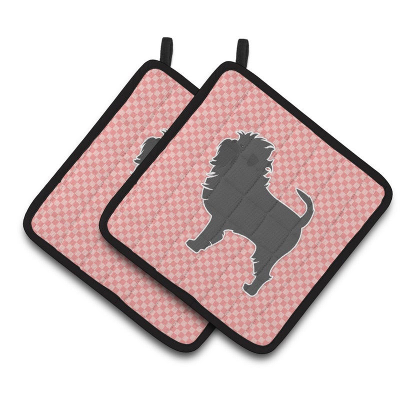 Caroline's Treasures ""Caroline's Treasures Affenpinscher Checkerboard Pink Pair of Pot Holders BB3648PTHD  7.5HX7.5W  Multicolor"" 