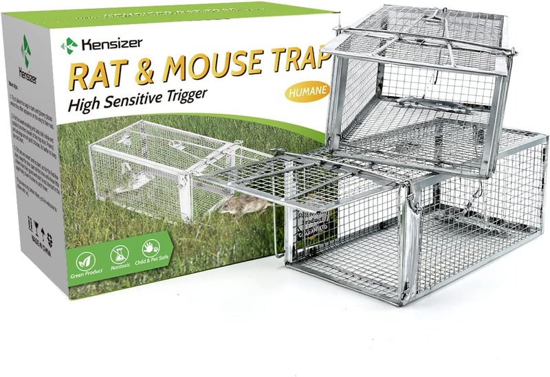 Kensizer 2-Pack Humane Rat Trap, Chipmunk Rodent Trap That Work for Indoor and Outdoor Small Animal - Mouse Voles Hamsters Live Cage Catch and Release - Image 1