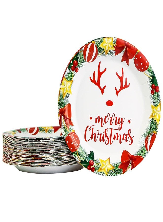 KFJBPB 50 Pack Christmas Paper Plates 7 inch, Merry Christmas Antlers Disposable Paper Plates Christmas Dessert Plates Salad Plates for Christmas Party Supplies (White) - Image 1