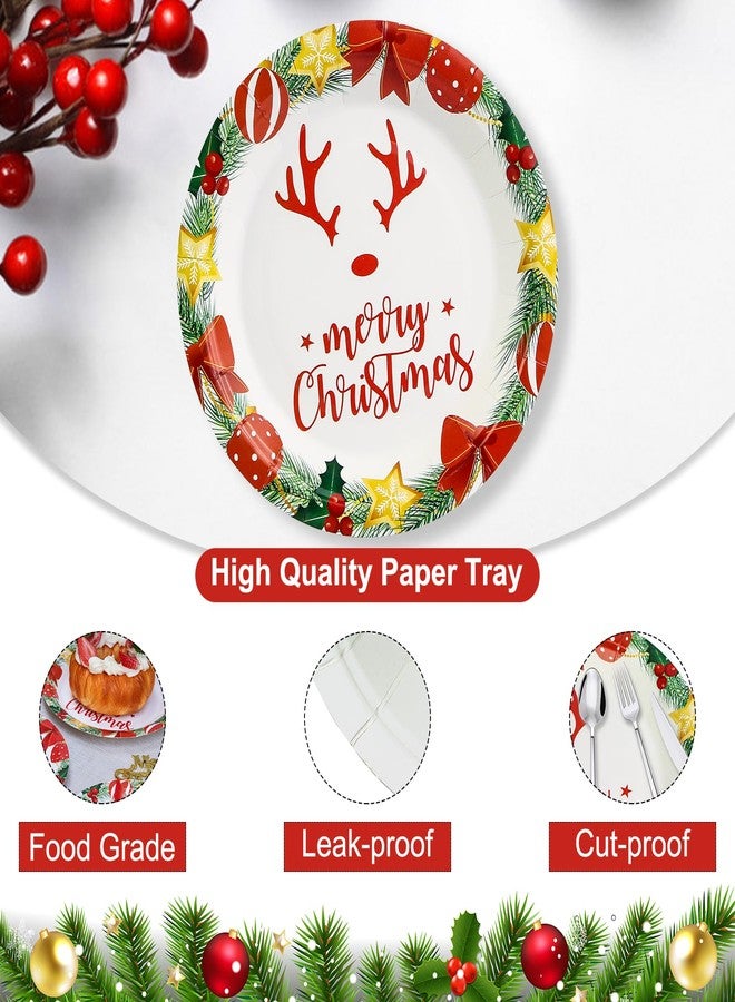 KFJBPB 50 Pack Christmas Paper Plates 7 inch, Merry Christmas Antlers Disposable Paper Plates Christmas Dessert Plates Salad Plates for Christmas Party Supplies (White) - Image 3
