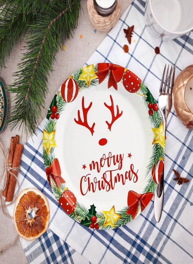 KFJBPB 50 Pack Christmas Paper Plates 7 inch, Merry Christmas Antlers Disposable Paper Plates Christmas Dessert Plates Salad Plates for Christmas Party Supplies (White) - Image 4