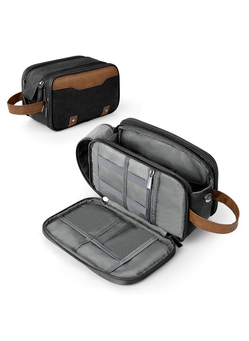Wedama - Wedama Toiletry Bag for Men, PU Leather Travel Toiletry Bag with Electronic Organizer Bag Hanging Travel Shaving Bag for Toiletries, Waterproof Dopp Kit for Business Trips Swim Camping, Black&Brown - Image 1