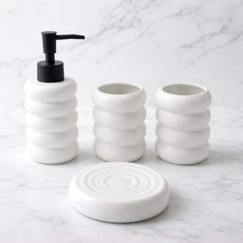 Whizzo® Premium Ceramic Bathroom Accessories Set of 4 Including Soap Dispenser, Toothbrush Holder, Tumbler, Soap Dish for Home, Bathroom - The Best Gifting Choice [WZ-BS-833-White] - Image 3