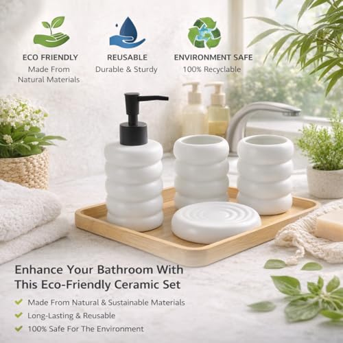 Whizzo® Premium Ceramic Bathroom Accessories Set of 4 Including Soap Dispenser, Toothbrush Holder, Tumbler, Soap Dish for Home, Bathroom - The Best Gifting Choice [WZ-BS-833-White] - Image 5