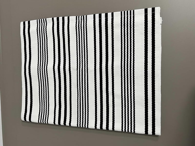 BUAGETUP Black and White Layered Doormat,27.5x43.3inch Striped Outdoor Rug Hand Woven Cotton Indoor Outdoor Rug for Porch Layered - Image 4