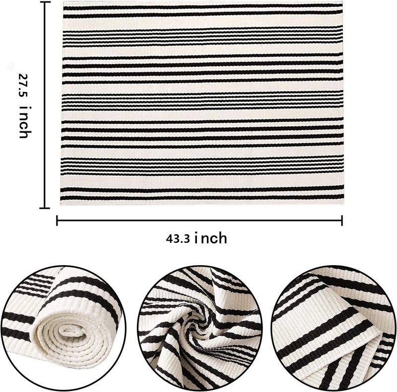 BUAGETUP Black and White Layered Doormat,27.5x43.3inch Striped Outdoor Rug Hand Woven Cotton Indoor Outdoor Rug for Porch Layered - Image 2