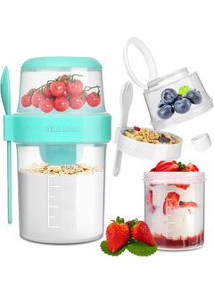 Overnight Oats Container 26oz 2 Pack, 2- Tier With Lid And Spoon, Yogurt Oatmeal Container On The Go, Oats Jars With Lid, Crunch Cup Portable Cereal And Milk To Go Container