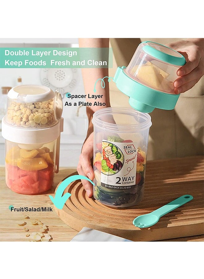Garlo - Overnight Oats Container 26oz 2 Pack, 2- Tier With Lid And Spoon, Yogurt Oatmeal Container On The Go, Oats Jars With Lid, Crunch Cup Portable Cereal And Milk To Go Container - Image 1