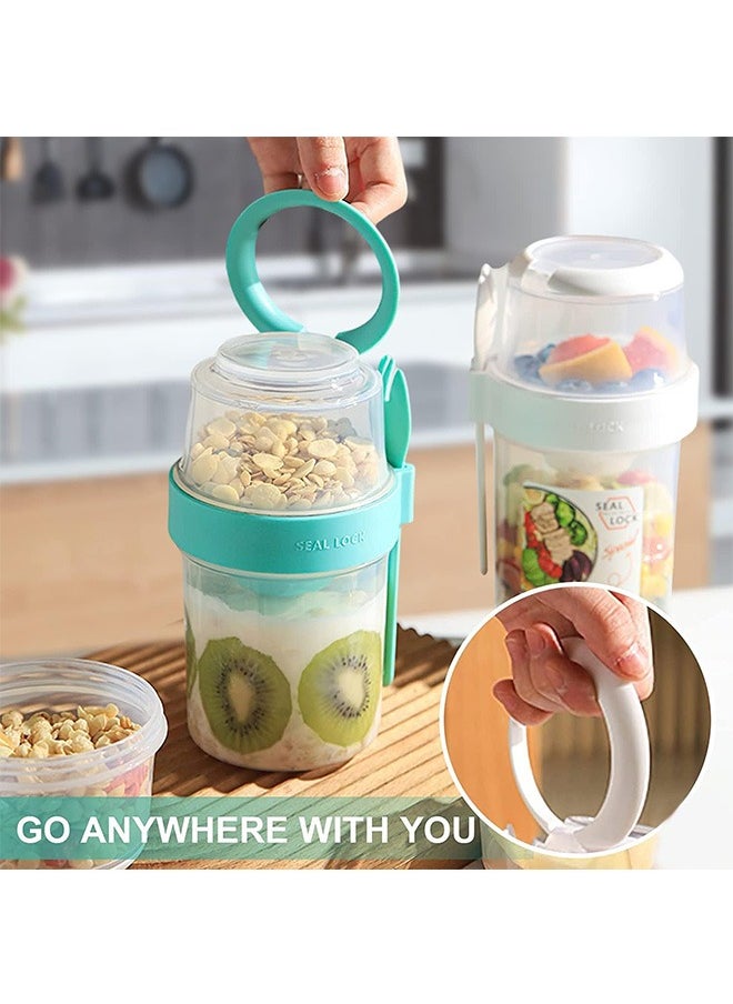 Garlo - Overnight Oats Container 26oz 2 Pack, 2- Tier With Lid And Spoon, Yogurt Oatmeal Container On The Go, Oats Jars With Lid, Crunch Cup Portable Cereal And Milk To Go Container - Image 1