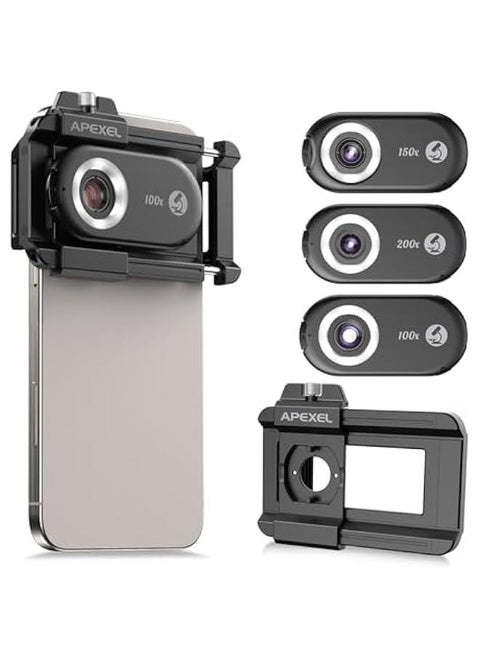 Portable 3-in-1 Smartphone Microscope Lens with 100X/150X/200X Zoom, LED UV Light and CPL Filter for Android/iPhone - Mini Digital Camera for Pocket Science Exploration