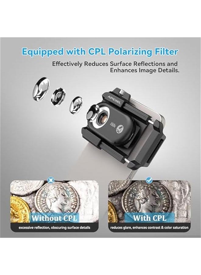 Arabest - Portable 3-in-1 Smartphone Microscope Lens with 100X/150X/200X Zoom, LED UV Light and CPL Filter for Android/iPhone - Mini Digital Camera for Pocket Science Exploration - Image 1
