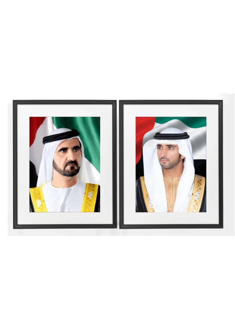 Boomah Accessories ملصق رسمي مكون من قطعتين لصورة صاحب السمو الشيخ محمد بن راشد آل مكتوم والشيخ حمدان مع إطار 50x40 سم - Image 1
