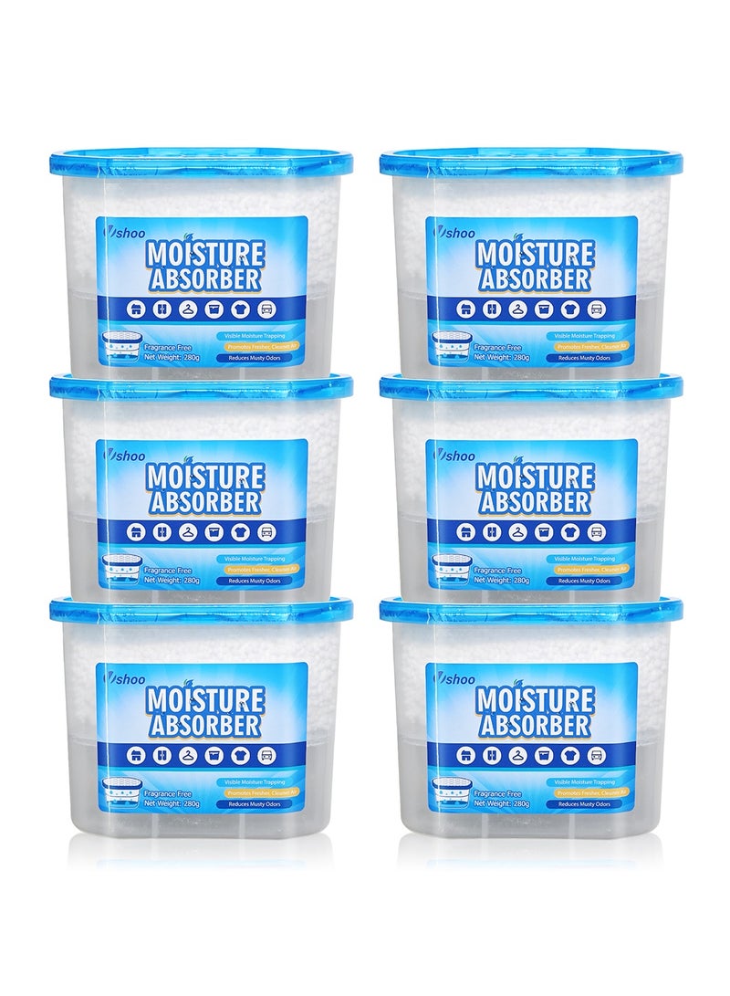 فشوو أجهزة امتصاص الرطوبة من Vshoo - 6 قطع (280 جرام) مزيل رطوبة مضغوط - عبوات فعالة لامتصاص الرطوبة في الخزانات، الحمامات، القبو، الغرف - مزيل روائح خالي من العطور (500 مل) - Image 1