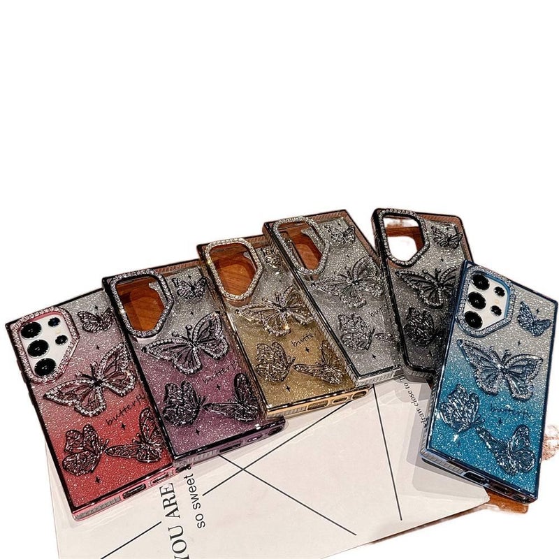 غطاء واقي بTPU لـ iPhone 15 / 15 Plus / 15 Pro / 15 Pro Max مع حماية من السقوط ونقش الفراشة المطلية بالكهرباء مع مقاوم للصدمات مع مقاوم للخدش باللون أزرق - Image 2