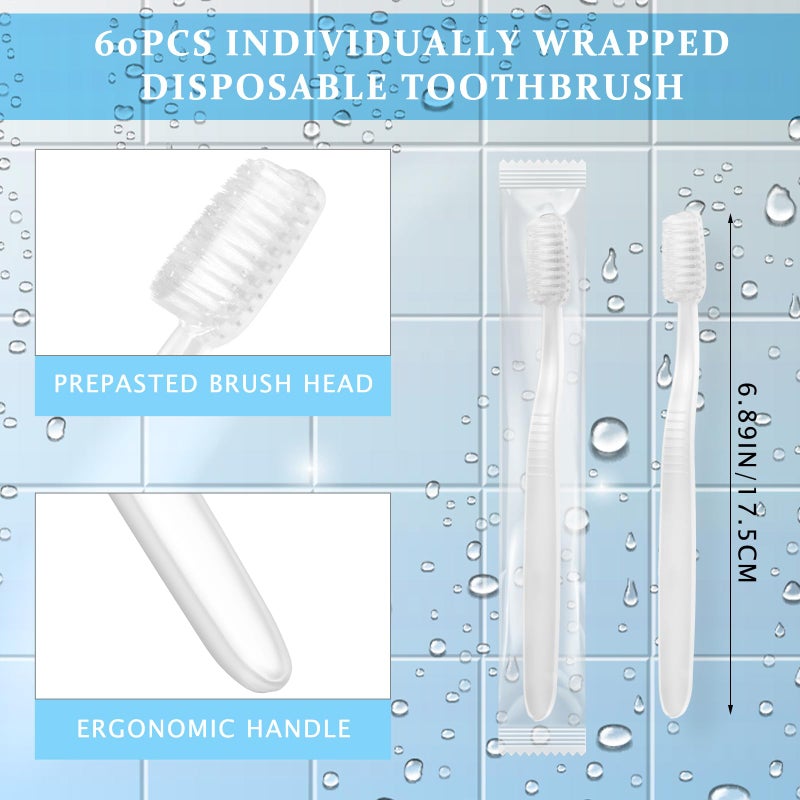 Tioncy 60 Pack Prepasted Disposable Toothbrushes Individual Wrapped Toothbrushes Soft Bristle Travel Toothbrush Single Use Wrapped for Hotel, Camp, Travel and Gift for The Homeless (White) - Image 2