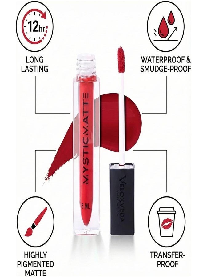 Veloxveda Mystic Matte Liquid Lipstick - Hot Red (Shade-09), 5ml - Vibrant Classic Red, Long Lasting, Waterproof & Smudge-Proof Matte Finish - Image 5