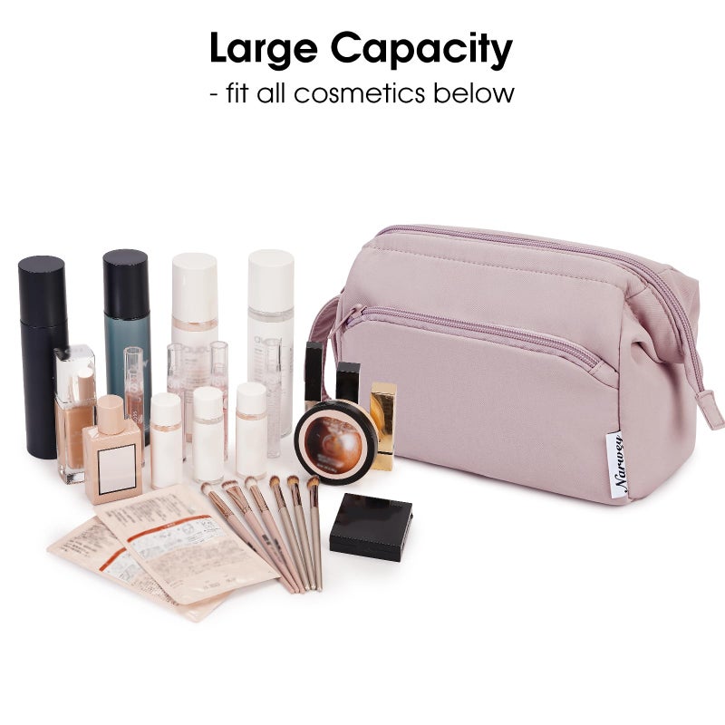 Narwey Large Makeup Bag Women Wide-open Make up Bag Travel Cosmetic Bag Organizer Toiletry Bag for Cosmetics Toiletries Accessories (Dusty Rose) - Image 3