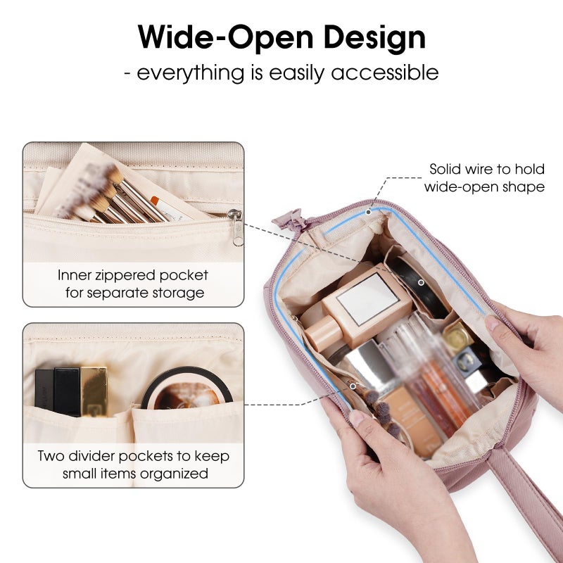 Narwey Large Makeup Bag Women Wide-open Make up Bag Travel Cosmetic Bag Organizer Toiletry Bag for Cosmetics Toiletries Accessories (Dusty Rose) - Image 2
