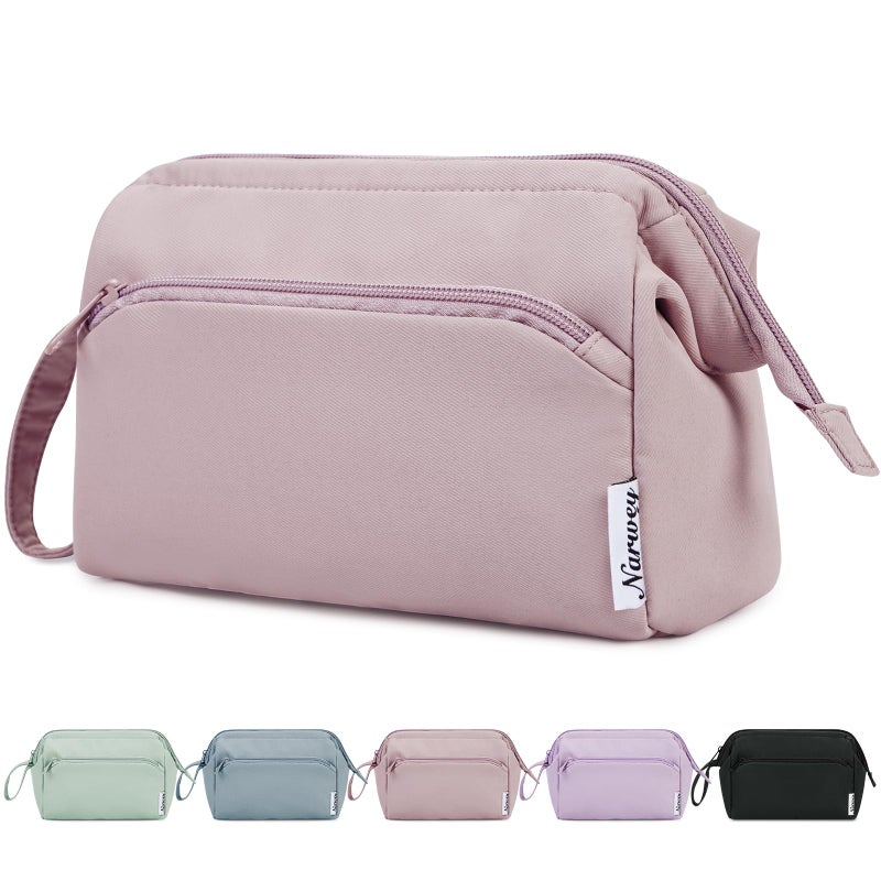 Narwey Large Makeup Bag Women Wide-open Make up Bag Travel Cosmetic Bag Organizer Toiletry Bag for Cosmetics Toiletries Accessories (Dusty Rose) - Image 1