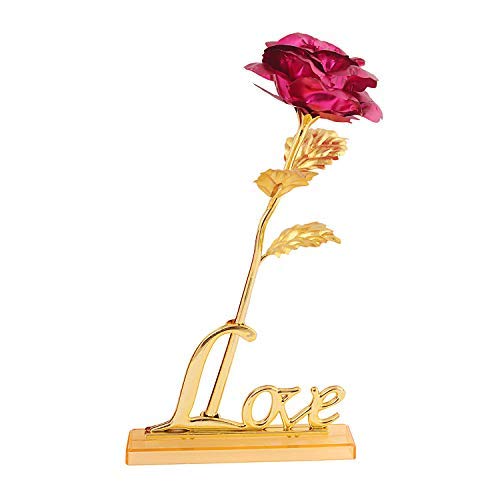 Lavanaya Silver - Certified Gold Finish Rose Flower with Love Photo Frame Stand (Pink) - Image 2