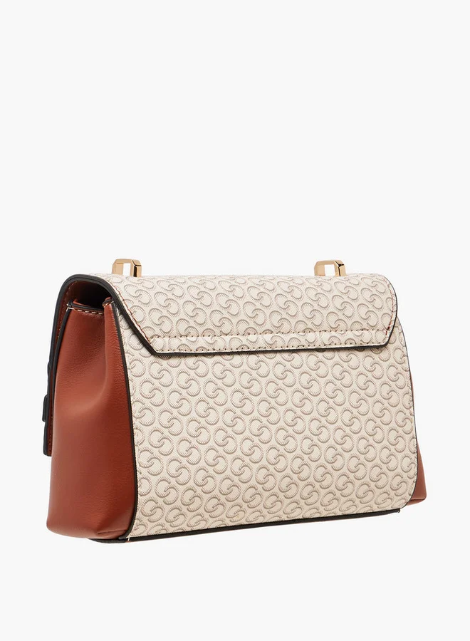 Celeste Monogram Print Crossbody Bag with Adjustable Strap and Button Closure