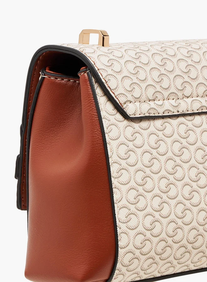 Celeste Monogram Print Crossbody Bag with Adjustable Strap and Button Closure