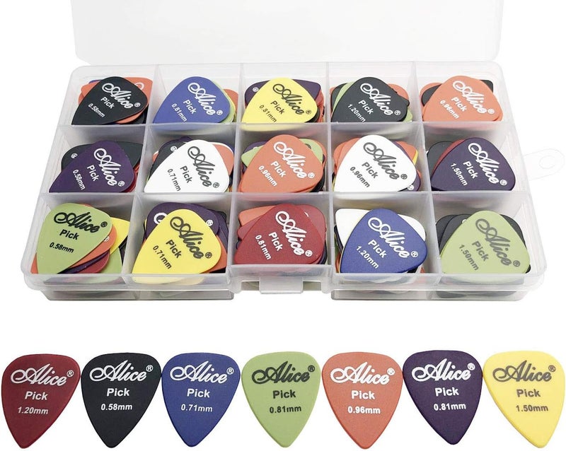 Alice 100pcs Matte Anti-Skid Acoustic Electric Guitar Picks Plectrum Various Colors 6 Thickness 0.58/0.71/0.81/0.96/1.20/1.50 mm With Pick Case Storage Box - Image 2