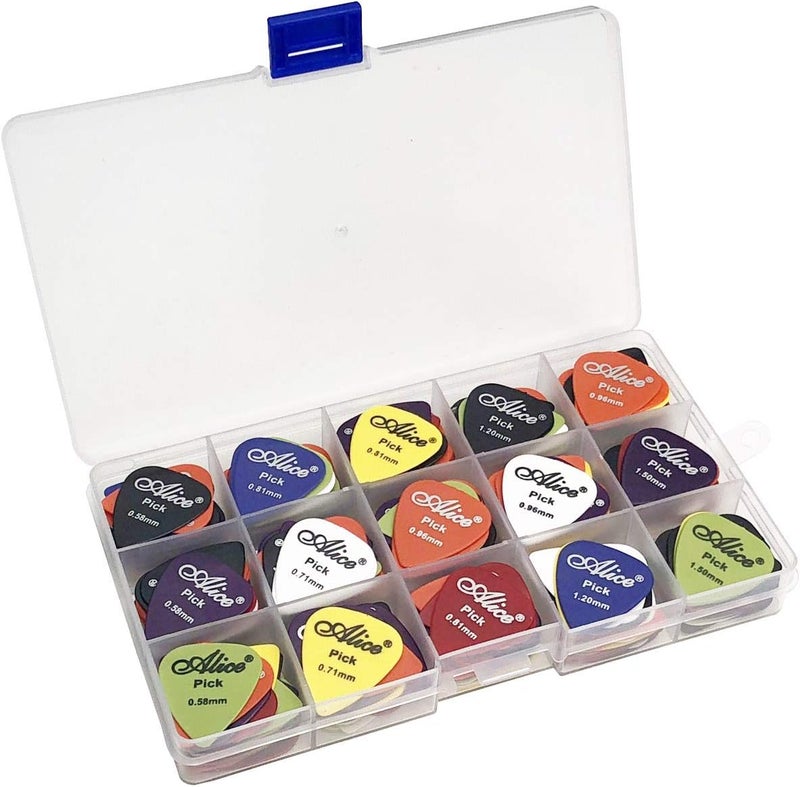 Alice 100pcs Matte Anti-Skid Acoustic Electric Guitar Picks Plectrum Various Colors 6 Thickness 0.58/0.71/0.81/0.96/1.20/1.50 mm With Pick Case Storage Box - Image 1