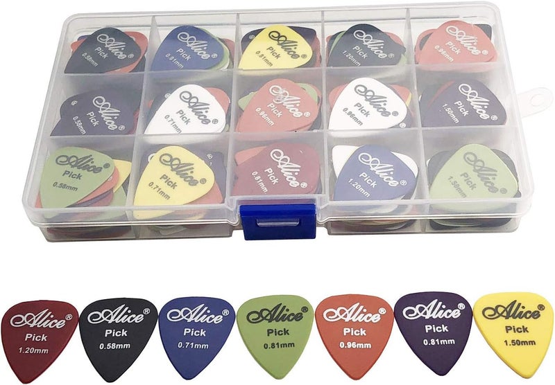 Alice 100pcs Matte Anti-Skid Acoustic Electric Guitar Picks Plectrum Various Colors 6 Thickness 0.58/0.71/0.81/0.96/1.20/1.50 mm With Pick Case Storage Box - Image 4